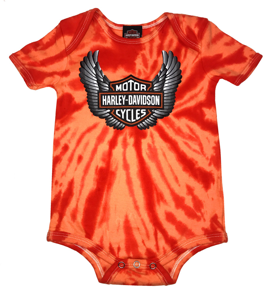 Harley-Davidson Baby Boys' Winged Bar & Shield Tie-Dye Creeper, Orange 3050743 - Wisconsin Harley-Davidson