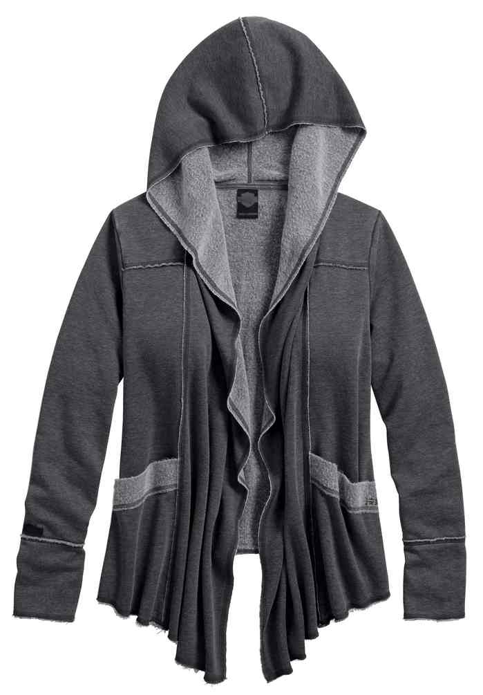 Harley-Davidson Women's Hooded Draped Cardigan, Charcoal Gray 96183-17VW - Wisconsin Harley-Davidson