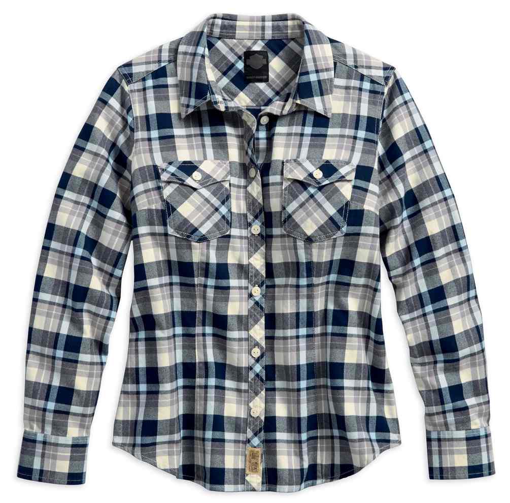 Harley-Davidson Women's Double Pocket Long Sleeve Plaid Shirt 96190-17VW - Wisconsin Harley-Davidson