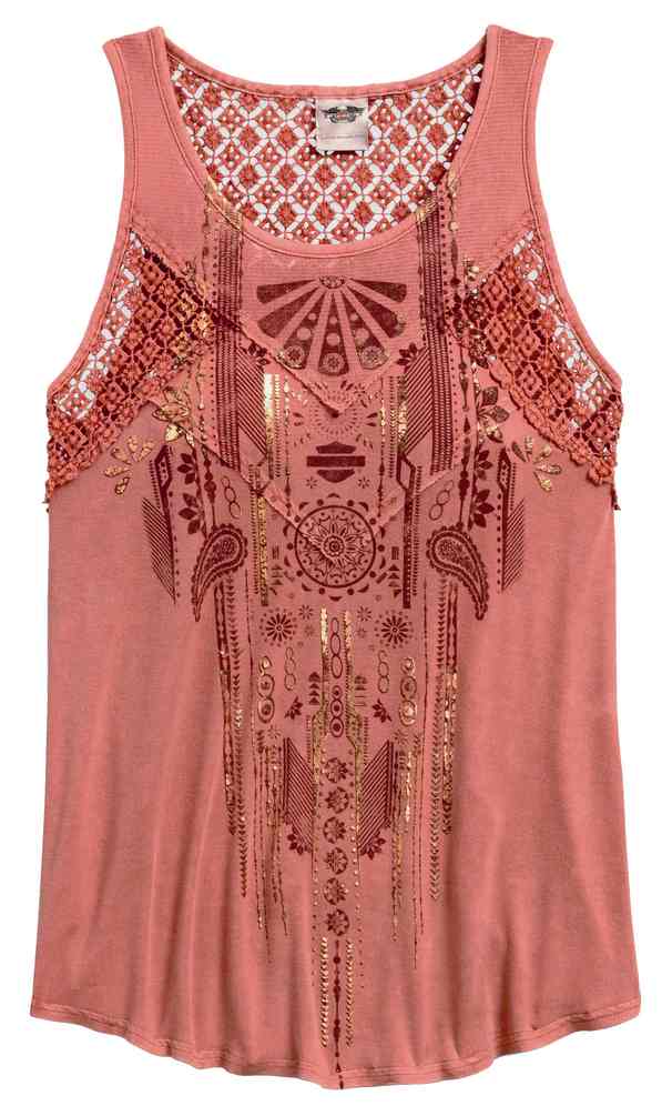Harley-Davidson Women's Crochet Insert Sleeveless Tank, Red 96147-17VW - Wisconsin Harley-Davidson