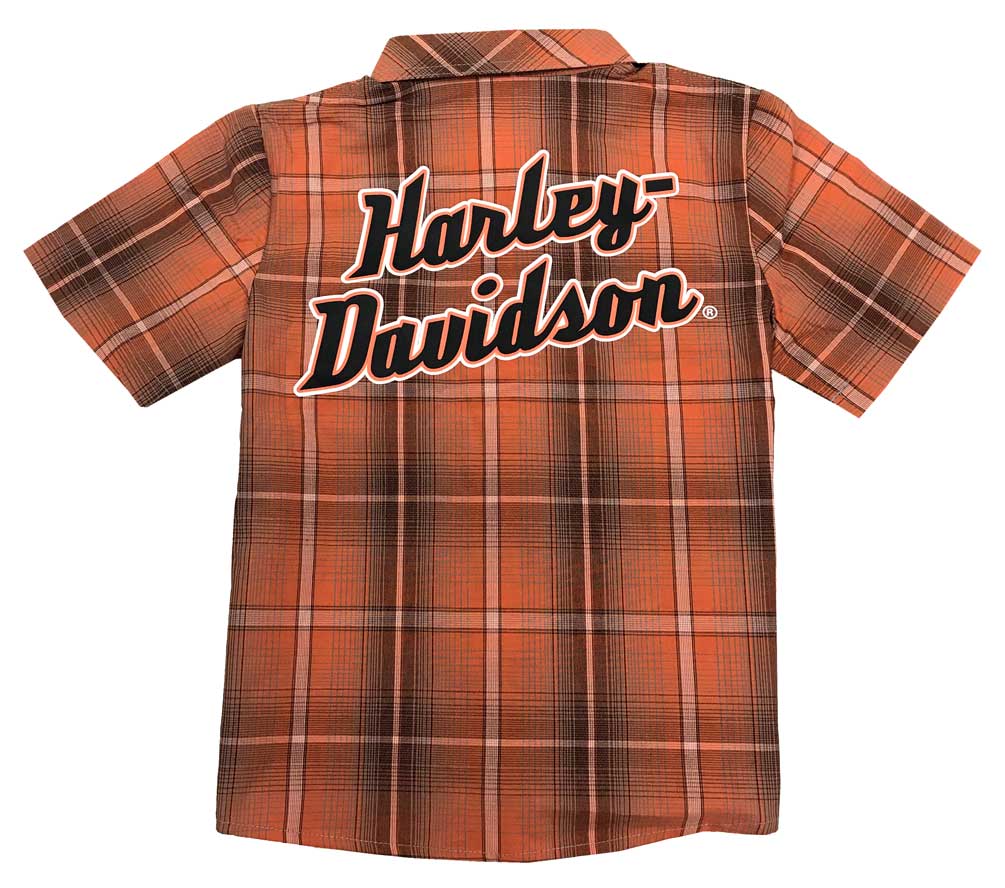 Harley-Davidson® Big Boys' Plaid Short Sleeve Shop Shirt, Orange