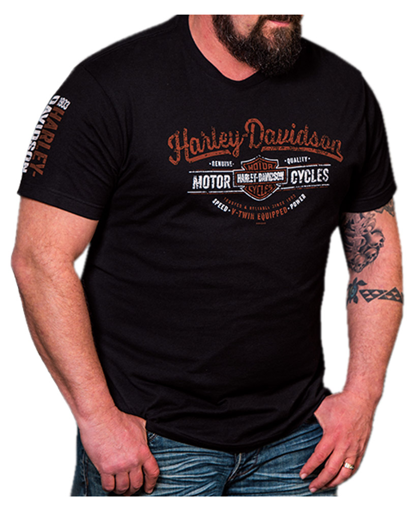 Harley-Davidson Men's Distressed Superior Arch Short Sleeve T-Shirt, Black - Wisconsin Harley-Davidson