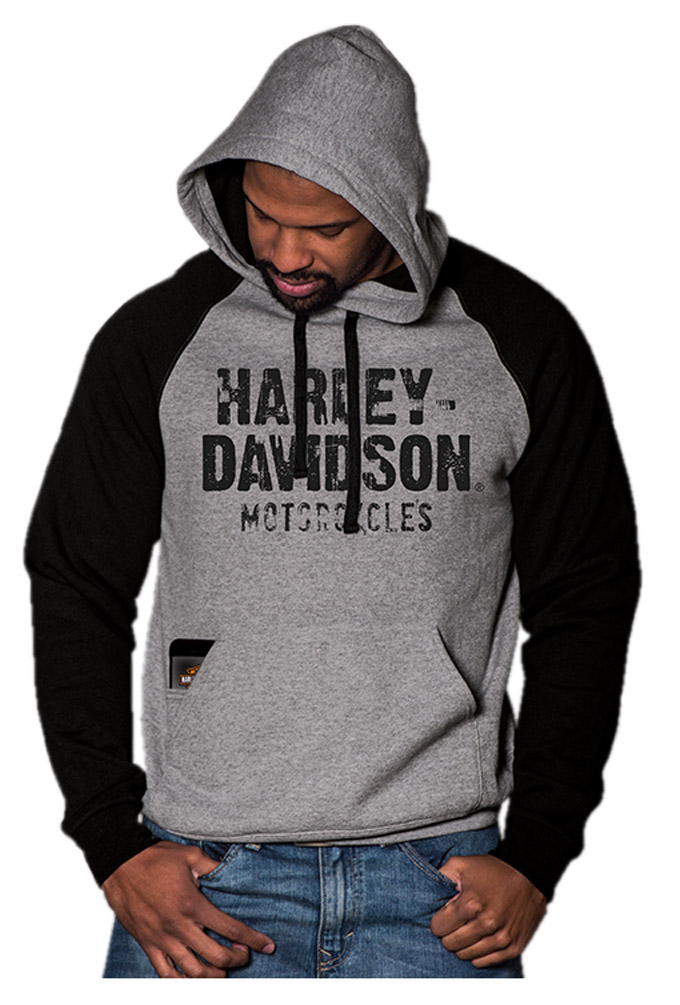 Harley-Davidson Men's Premium Midnight Rider Colorblocked Pullover Hoodie, Gray - Wisconsin Harley-Davidson