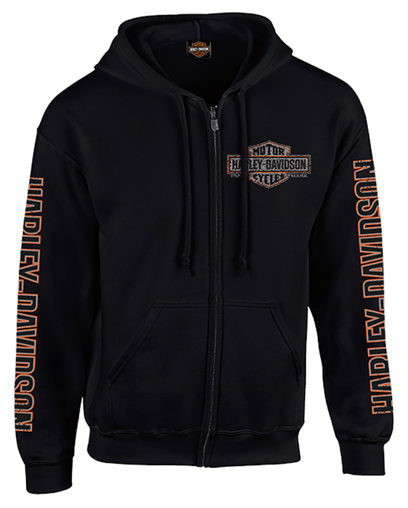 Harley-Davidson Men's Vintage Bar & Shield Zip-Up Hooded Sweatshirt, Black - Wisconsin Harley-Davidson