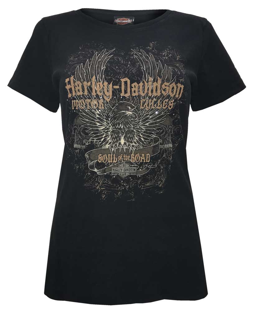 Harley-Davidson Women's Studded Immortal Eagle Short Sleeve Tee, Black Rust - Wisconsin Harley-Davidson