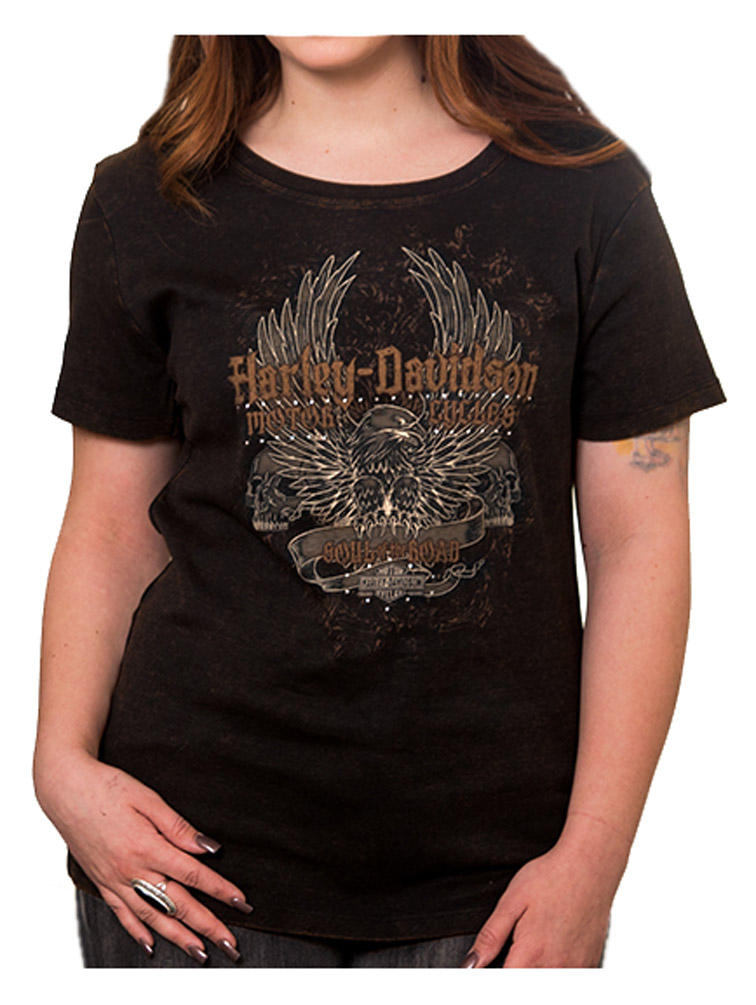 Harley-Davidson Women's Studded Immortal Eagle Short Sleeve Tee, Black Rust - No Hassle Returns at Wisconsin Harley