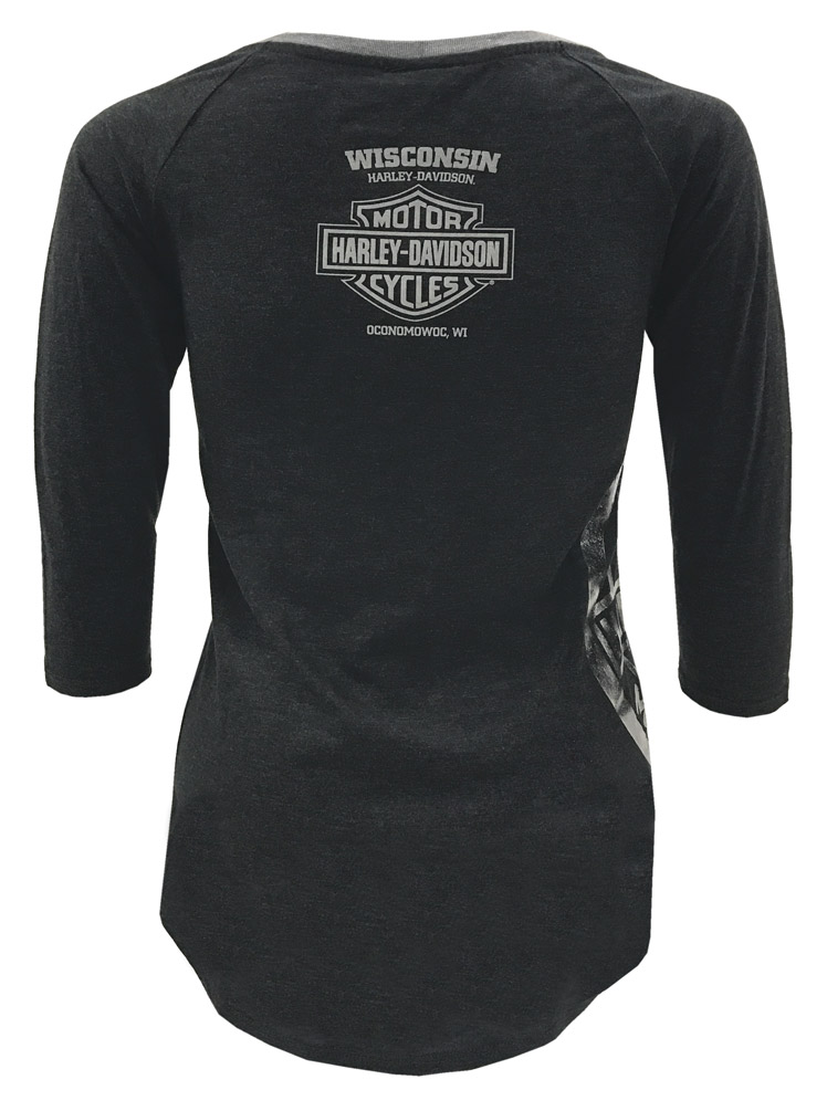 Harley-Davidson Free Shipping - Harley-Davidson Women's Miss Motor 3/4 Sleeve Split V-Neck Raglan Shirt, Black - Free Shipping on many products plus Orders Over $99