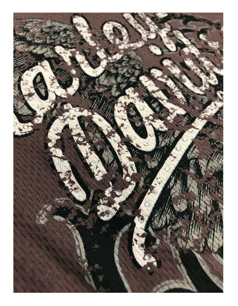 Harley-Davidson Women's Distressed Flier Eagle Thermal Hoodie, Espresso Brown - No Hassle Returns at Wisconsin Harley