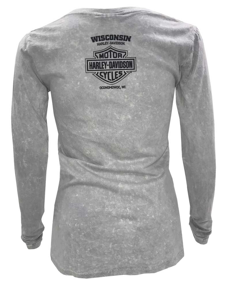 Harley-Davidson Free Shipping - Harley-Davidson Women's Arise Embellished Deep V-Neck Long Sleeve Shirt, Gray - Free Shipping on many products plus Orders Over $99