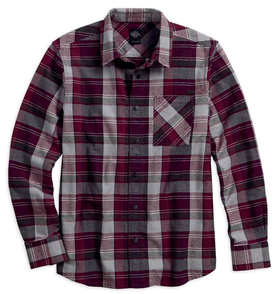 Harley-Davidson Men's Plaid Zippered Pocket Long Sleeve Woven Shirt 96646-17VM - Wisconsin Harley-Davidson