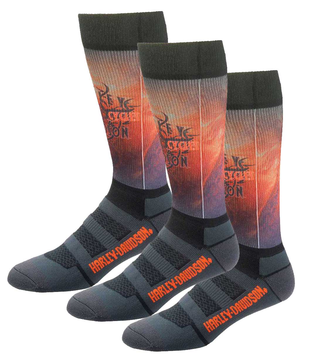 Harley-Davidson Men's Cushion Vented Performance Flame Riding Socks, 3 Pairs - Wisconsin Harley-Davidson
