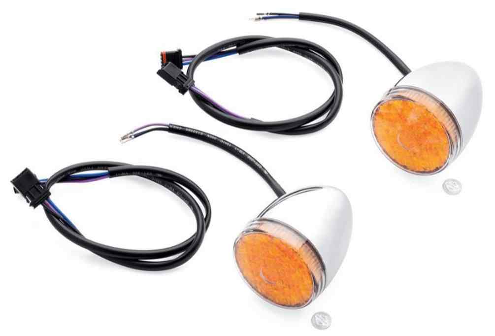 Harley-Davidson LED Bullet Turn Signal Kit -Front, Chrome w/ Amber Lens 67800477 - Wisconsin Harley-Davidson