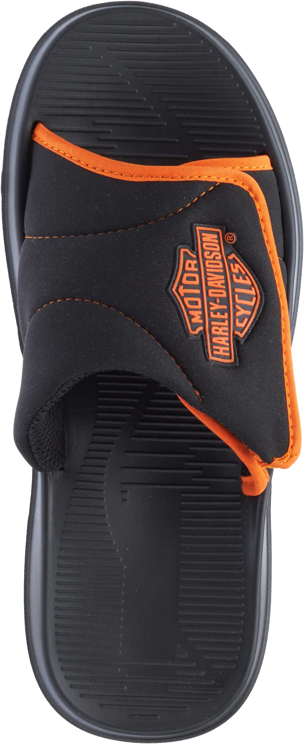Harley-Davidson Men's Reyes Black and Orange Bar & Shield Sandals Slides D93416 - Largest Selection of Harley-Davidson Products