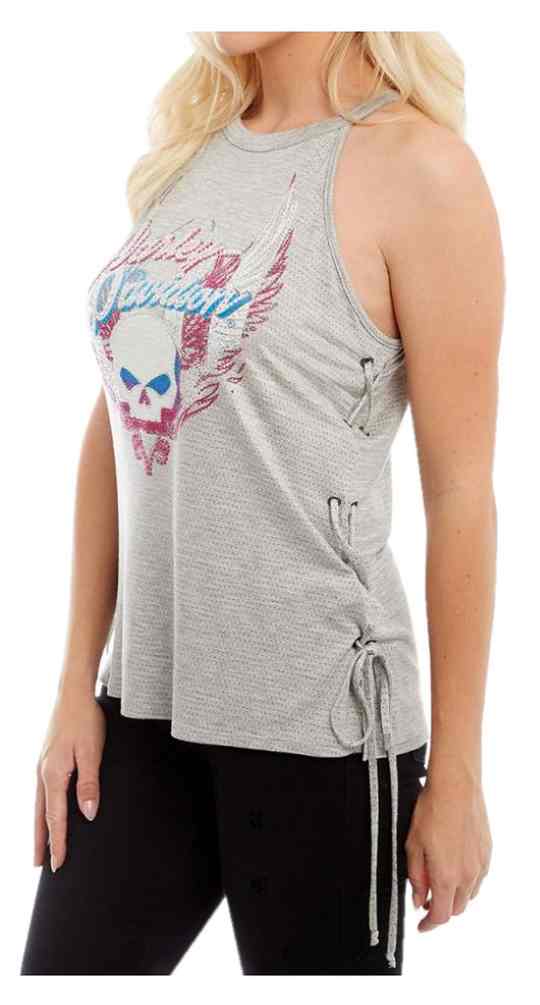 Harley-Davidson Free Shipping - Harley-Davidson Women's Woodblock Willy Embellished Hi-Scoop Tank, Heather Gray - Free Shipping on many products plus Orders Over $99