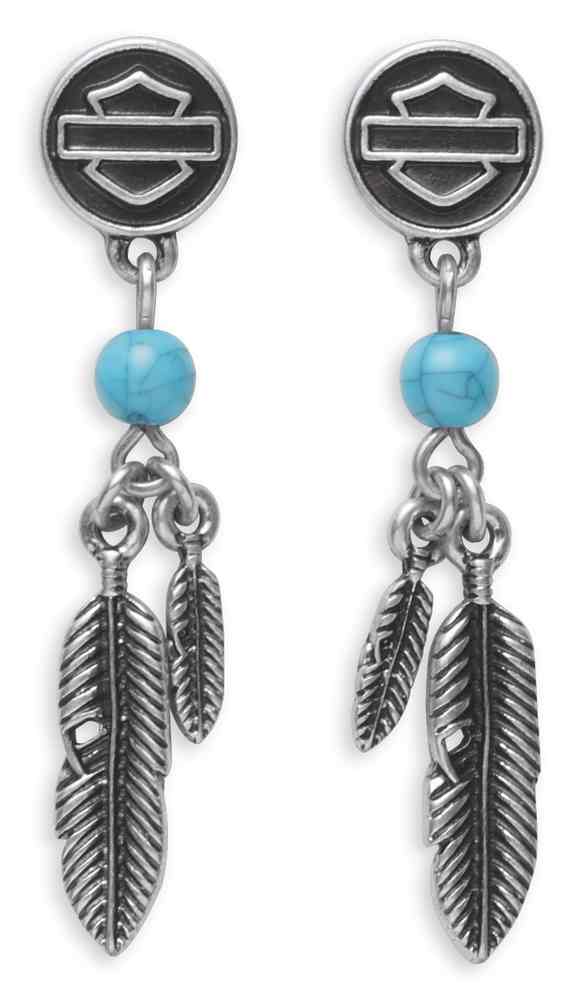 Harley-Davidson Women's Turquoise Bead & Charm Drop Earrings 97873-17VW - Wisconsin Harley-Davidson