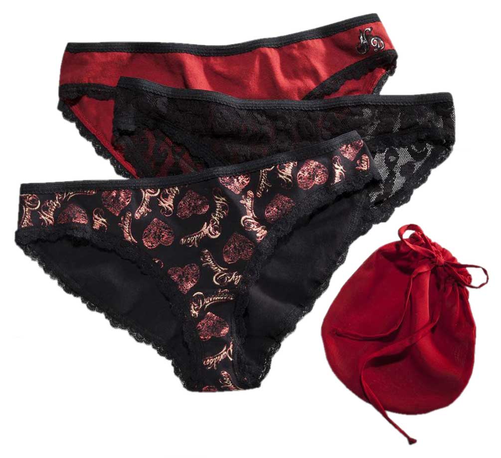 Harley-Davidson Women's Lace Patterned Panty 3-Pack Set, Red & Black 97850-16VW - Wisconsin Harley-Davidson
