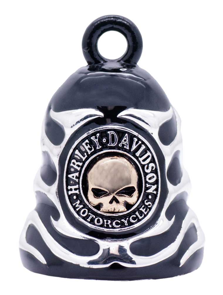 Harley-Davidson Sculpted Skull & Flames Logo Ride Bell, Black Finish HRB083 - Wisconsin Harley-Davidson