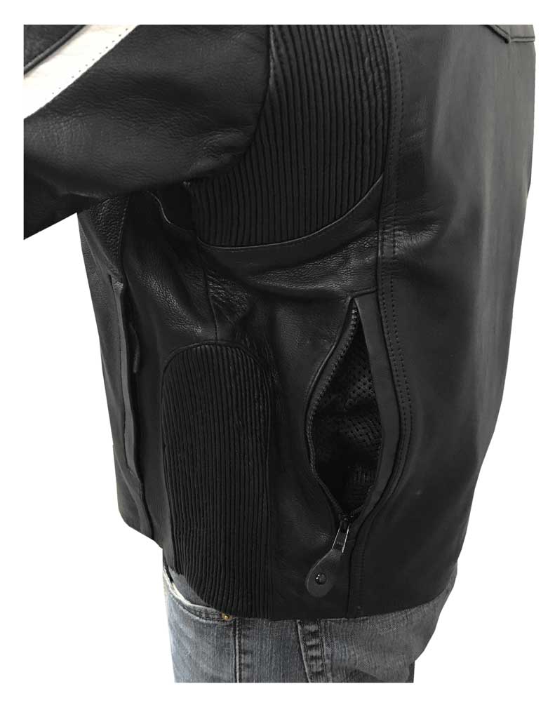 Redline Men's White Striped Goat Skin Leather Motorcycle Jacket