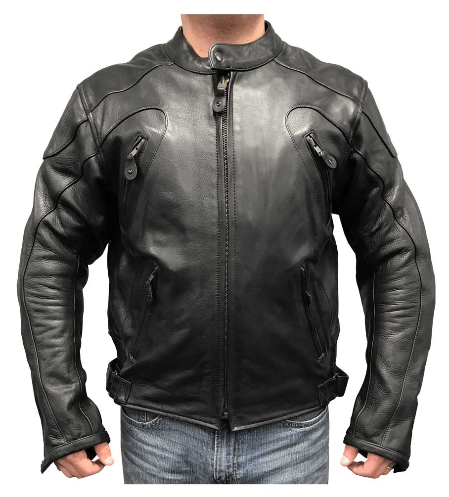 Redline Men's Armor Cowhide Leather Sport Motorcycle Jacket, Black