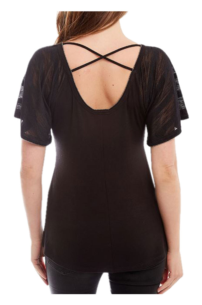 Harley-Davidson Women's Deface Spray Butterfly Mesh Sleeves Crew Neck Top, Black - No Hassle Returns at Wisconsin Harley