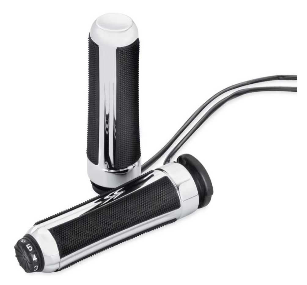Harley-Davidson Airflow Heated Hand Grips - Chrome Finish/Black Rubber 56100111 - Wisconsin Harley-Davidson
