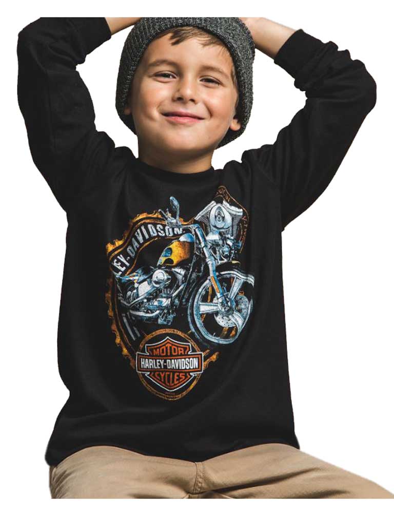 Harley-Davidson Little Boy's Roaring Engine Long Sleeve Crew Shirt, Black - Wisconsin Harley-Davidson