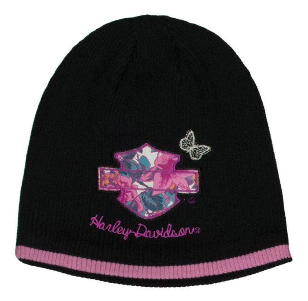 Harley-Davidson Little Girls' Floral Bar & Shield Knit Beanie Hat 7223669 - Wisconsin Harley-Davidson