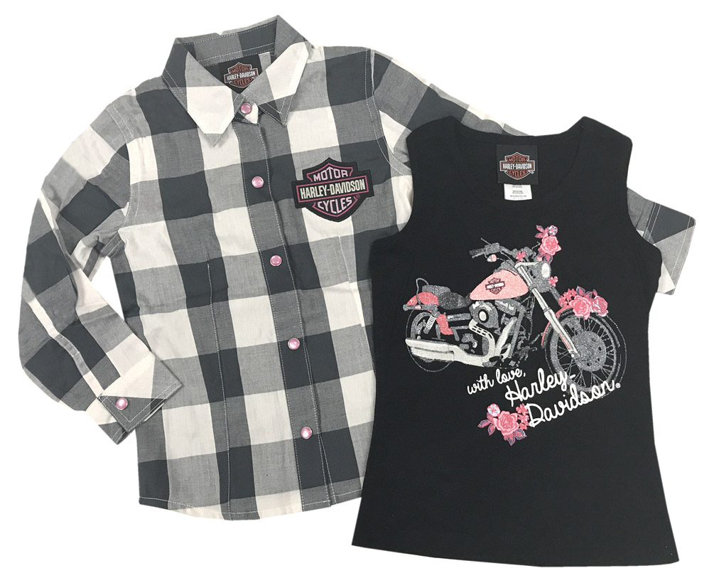 Harley-Davidson Little Girls' Glitter Tank & Long Sleeve Plaid Shirt Set 1033657 - Wisconsin Harley-Davidson