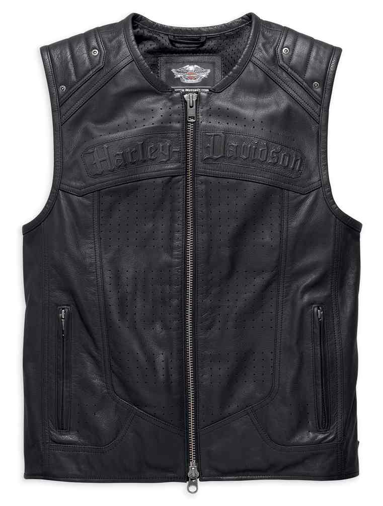 Harley-Davidson Men's Tremor Genuine Leather Zippered Vest, Black 97168-17VM - Wisconsin Harley-Davidson