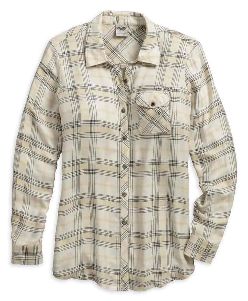 Harley-Davidson Women's Relaxed Fit Long Sleeve Plaid Shirt, White 96019-18VW - Wisconsin Harley-Davidson