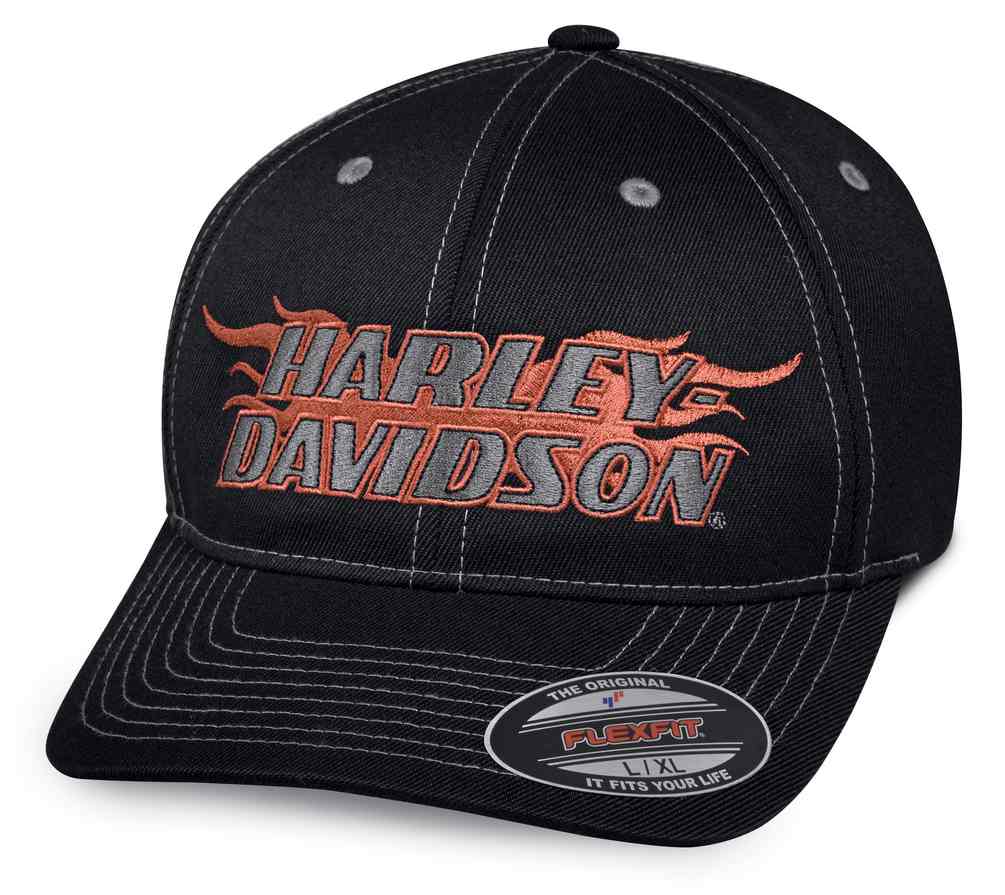 Harley-Davidson Men's Flames H-D Stretch Fit Baseball Cap, Black 99408-18VM - Wisconsin Harley-Davidson
