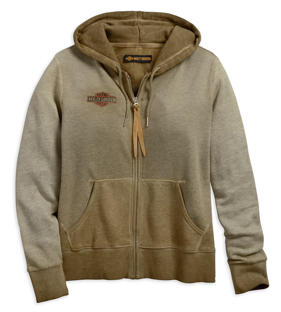 Harley-Davidson Women's Vintage Winged Zippered Hoodie, Khaki 99033-18VW - Wisconsin Harley-Davidson