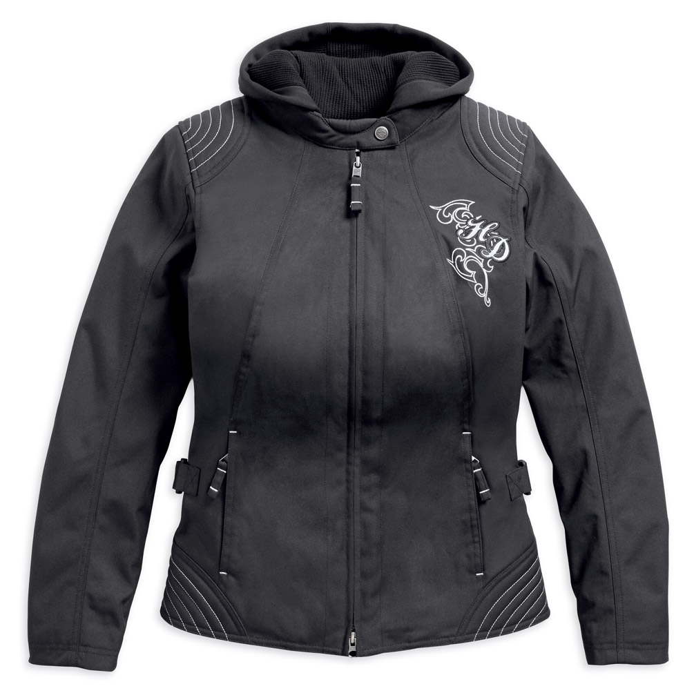 Harley-Davidson ブラック スウェット Harley-Davidson® Women's Scroll Skull 3-IN-1 Riding Jacket