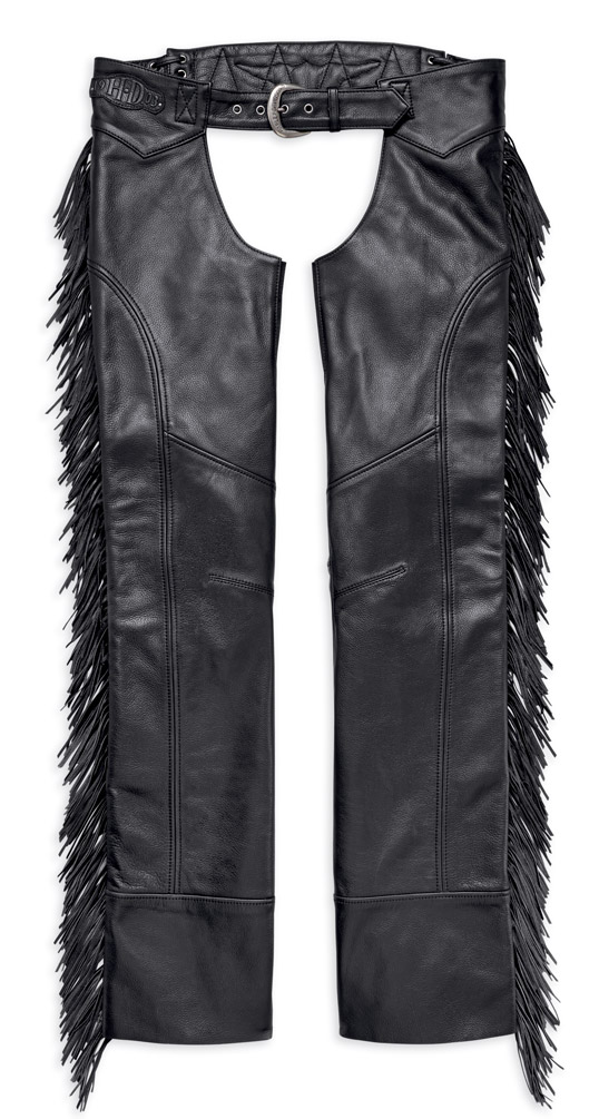 Harley-Davidson® Women's Boone Fringed Legs Leather Chaps, Black