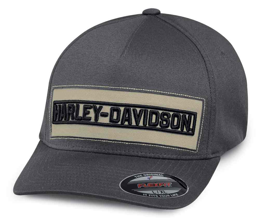 Harley-Davidson Men's Embroidered Patch Flexfit Baseball Cap, Gray 97682-18VM - Wisconsin Harley-Davidson