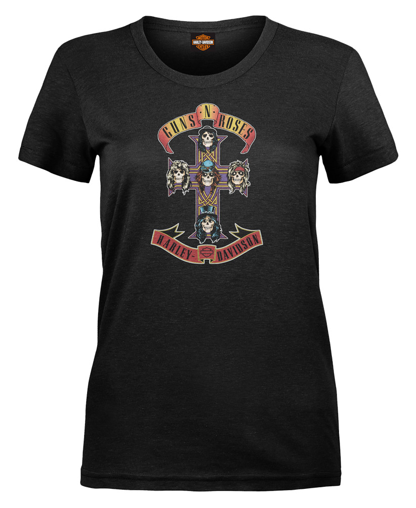 Harley-Davidson Women's Guns N' Roses AFD Cross Short Sleeve Tee, Solid Black - Wisconsin Harley-Davidson