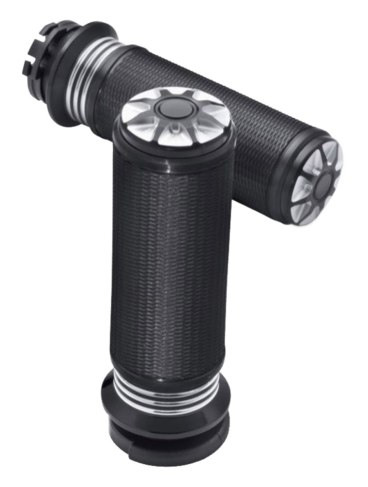 Harley-Davidson Burst Hand Grips, Fits Dyna & Softail Models - Black 56100101A - Wisconsin Harley-Davidson