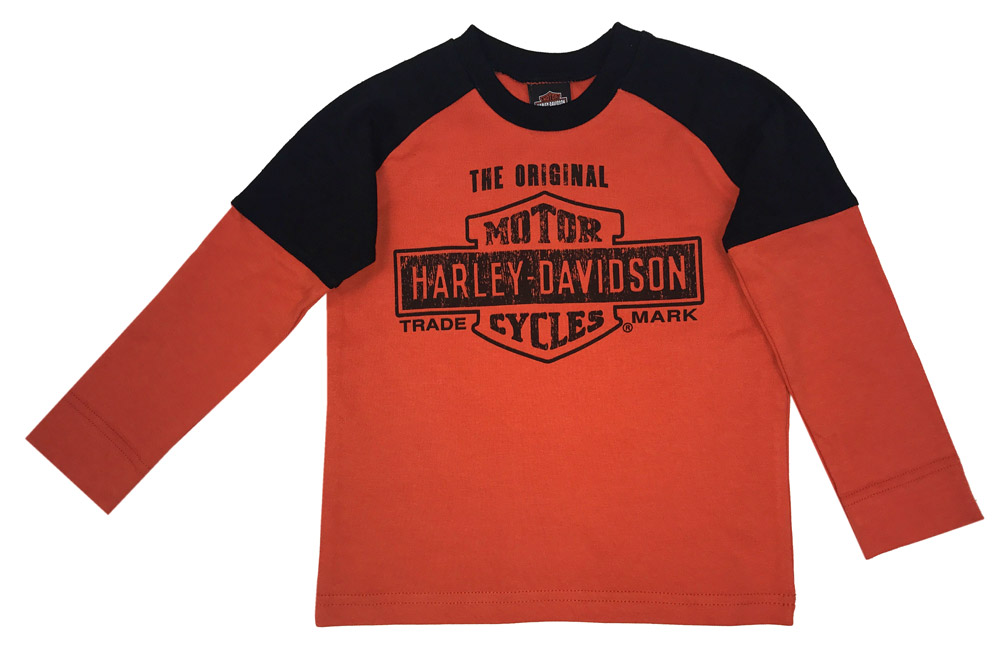 Harley-Davidson Big Boys' Interlock Double Long Sleeve Shirt, Orange 1093755 - Wisconsin Harley-Davidson