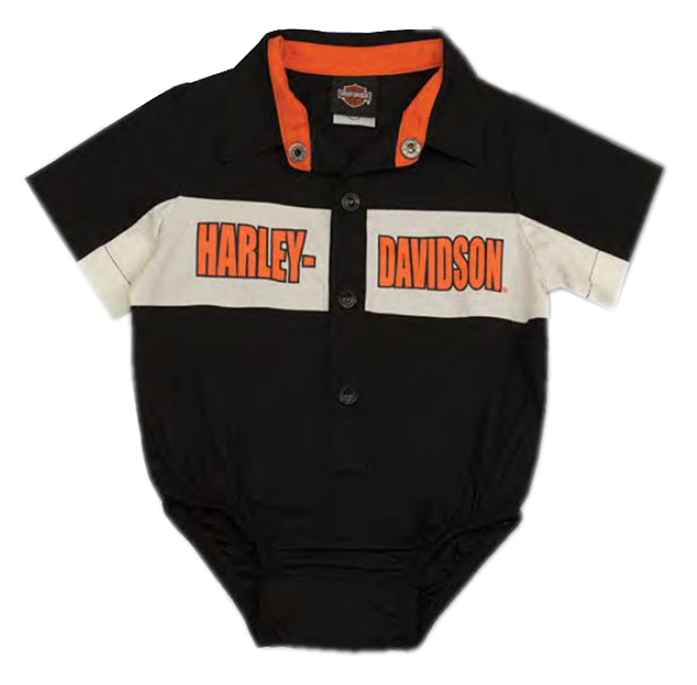 Harley-Davidson Baby Boys' Short Sleeve Woven Shop Shirt Infant Creeper 3060783 - Wisconsin Harley-Davidson