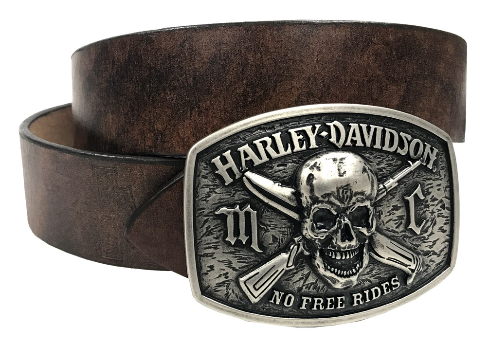 Harley-Davidson® Men's No Free Ride Leather Belt w/ Bar & Shield