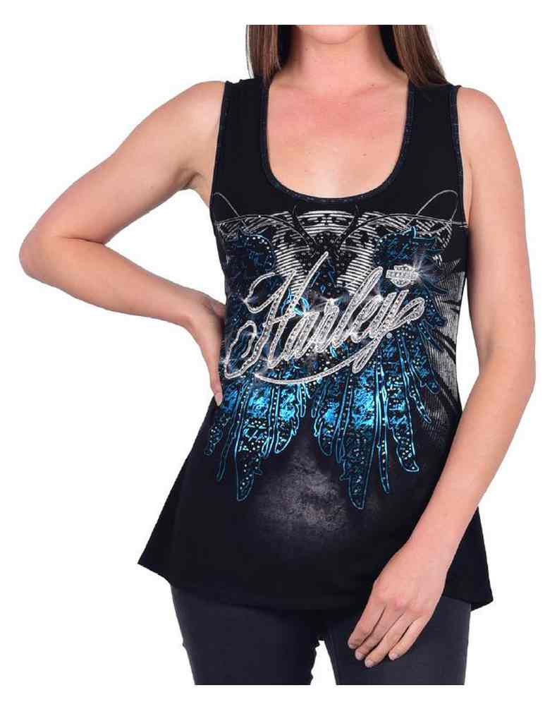 Harley-Davidson Women's Shine On Embellished Sleeveless Scoop Neck Tank, Black - Wisconsin Harley-Davidson