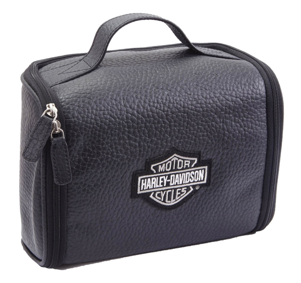 Harley-Davidson Top Grain Leather Bar & Shield Black Toiletry Kit 99508 BLK - Wisconsin Harley-Davidson