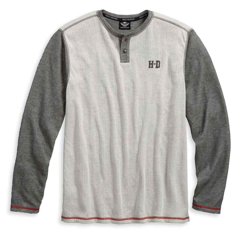 Harley-Davidson Men's Double Knit Long Sleeve Henley Shirt, Gray 96407-18VM - Wisconsin Harley-Davidson