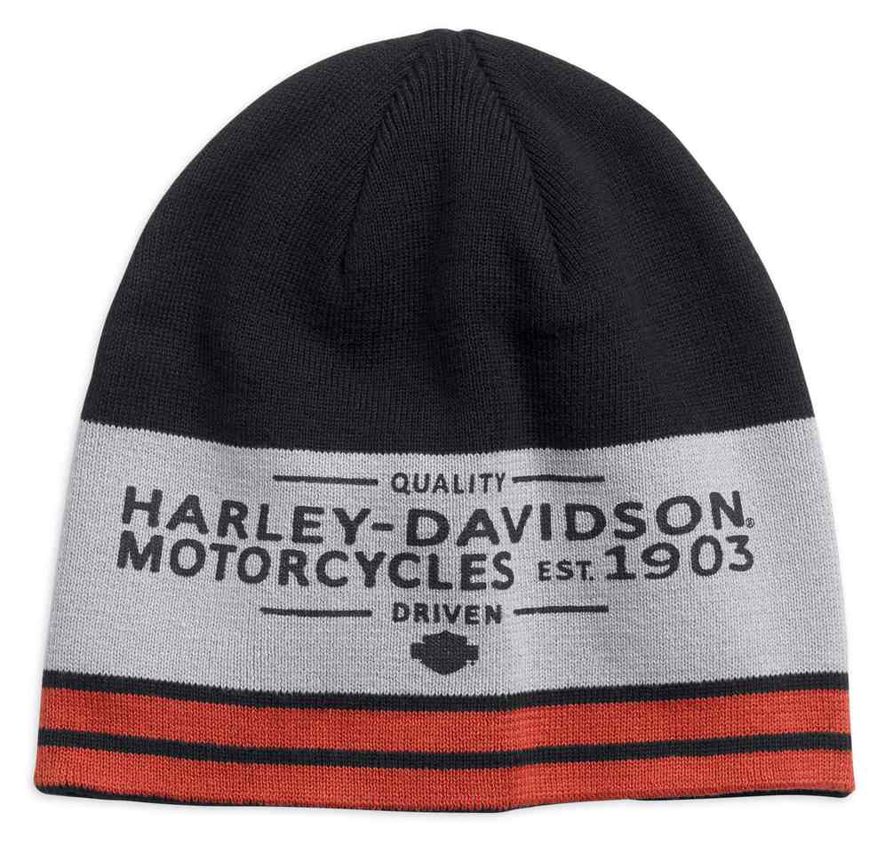 Harley-Davidson Men's Colorblocked Striped Knit Beanie Hat, Black 97686-18VM - Wisconsin Harley-Davidson
