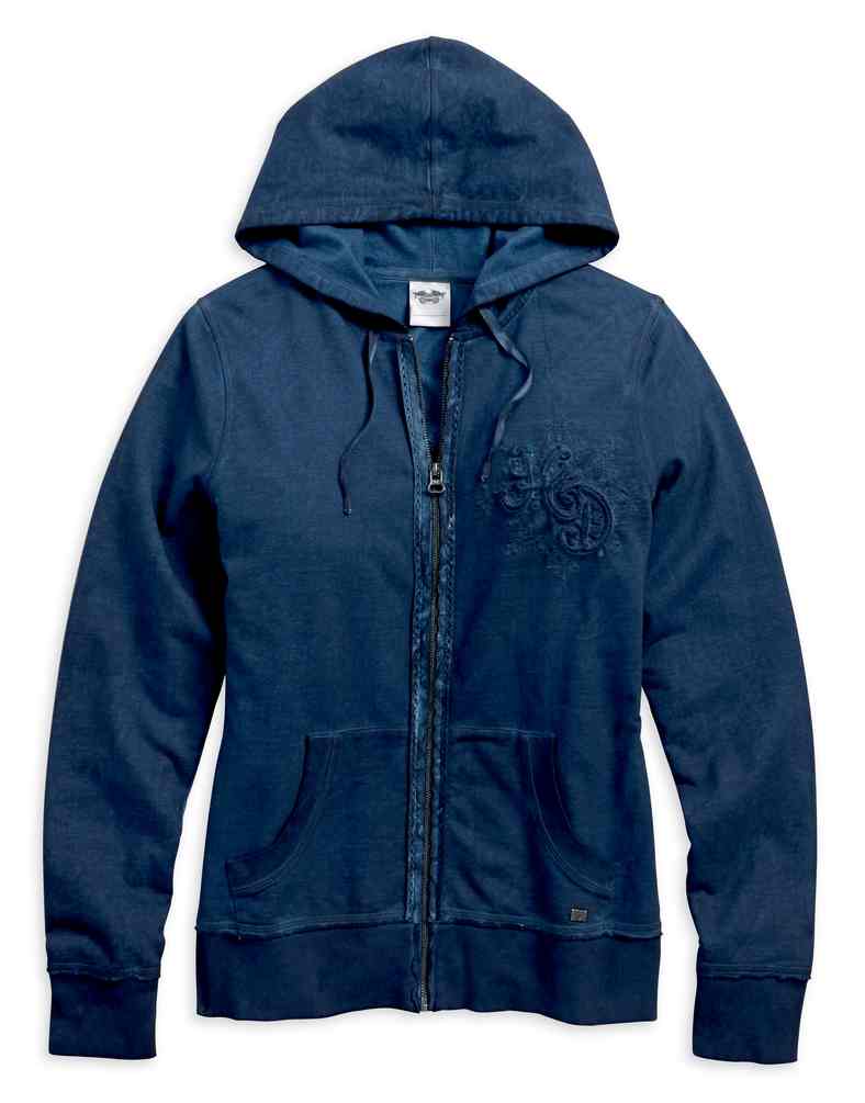 Harley-Davidson Women's Soutache Accent Zippered Hoodie, Ombre Blue 96020-18VW - Wisconsin Harley-Davidson