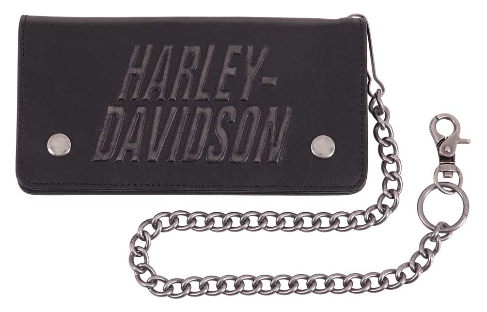 Harley-Davidson Men's Scratch Off Biker Chain Leather RFID Wallet HDMWA11388-BLK - Wisconsin Harley-Davidson