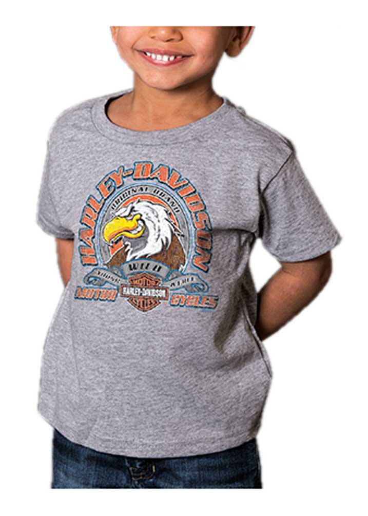 Harley-Davidson Little Boys' Attitude Eagle Short Sleeve Toddler T-Shirt, Gray - Wisconsin Harley-Davidson