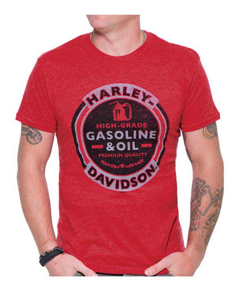 Harley-Davidson Men's Gas & Oil H-D Short Sleeve Crew Neck Tee, Vintage Red - Wisconsin Harley-Davidson