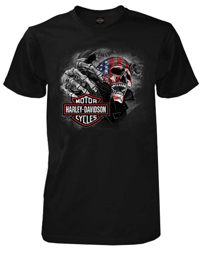 Harley-Davidson Men's Skull & Stripes Short Sleeve Crew Neck T-Shirt, Black - Wisconsin Harley-Davidson