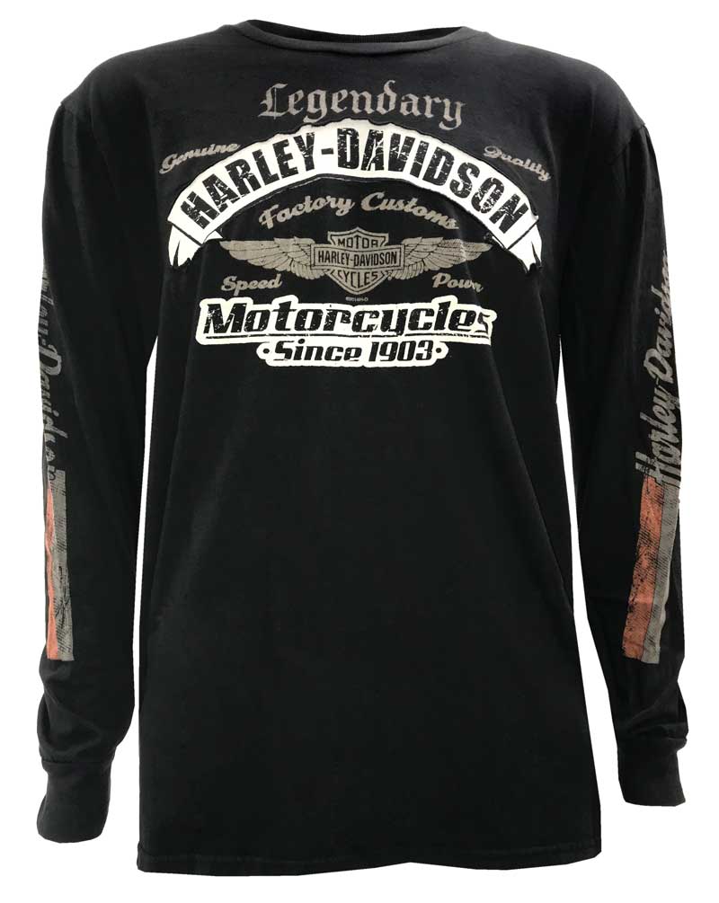 Harley-Davidson Men's Express Distressed Premium Long Sleeve Shirt, Matte Black - Wisconsin Harley-Davidson